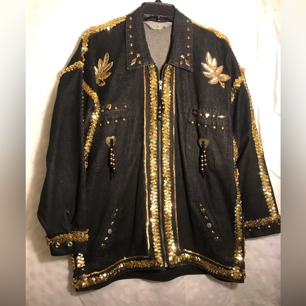 VENEZIA Men’s 100% Cotton Black Denim Musician Jacket